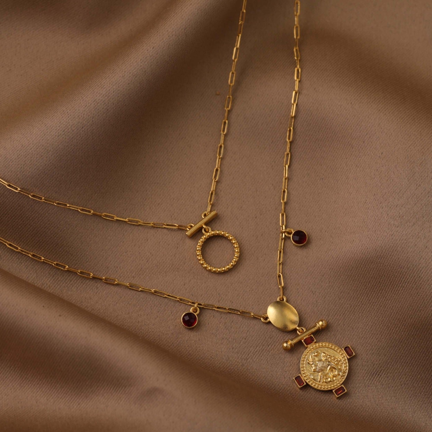 Necklaces Garnet Capricorn Zodiac Layered Gold Plated Silver Necklace