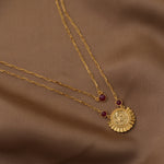 Necklaces Ruby Cancer Zodiac Layered Gold Plated Silver Necklace