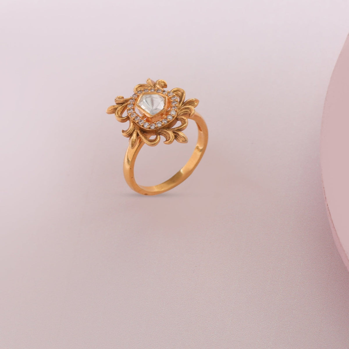 Baroque Floral Moissanite Silver Ring