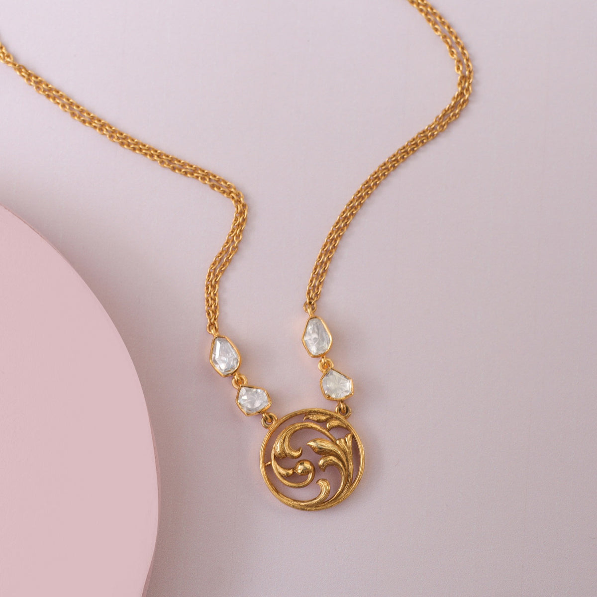 Baroque Coin Moissanite Silver Pendant Necklace