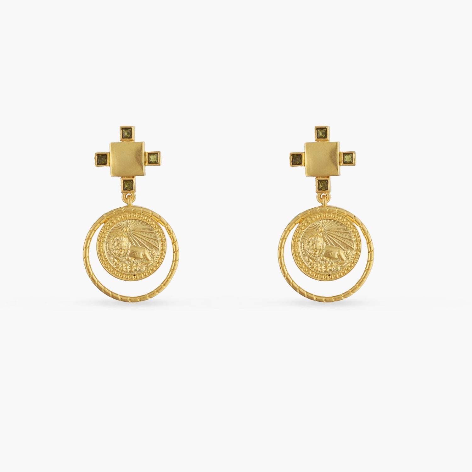 Peridot Leo Zodiac Gold Plated Silver Earrings