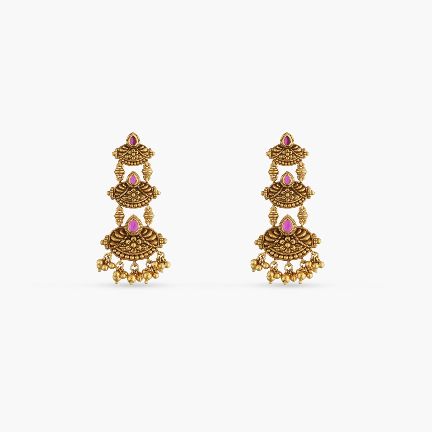 Swara Three Layer Floral Silver Drop Earrings