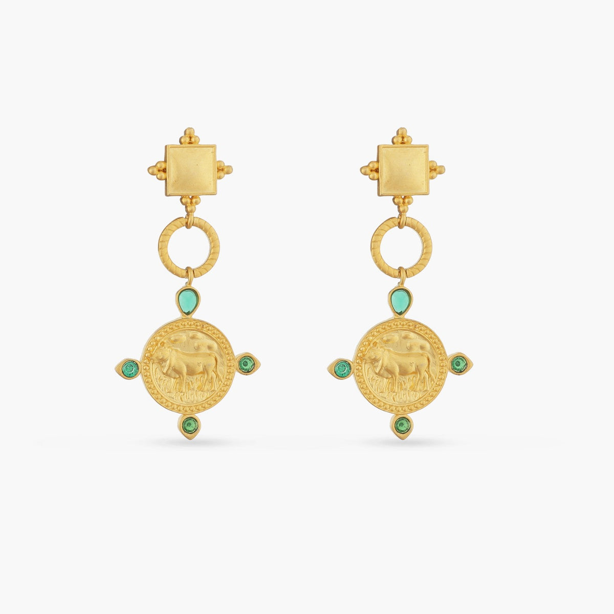 Emerald Taurus Zodiac Gold Plated Silver Drop Earrings