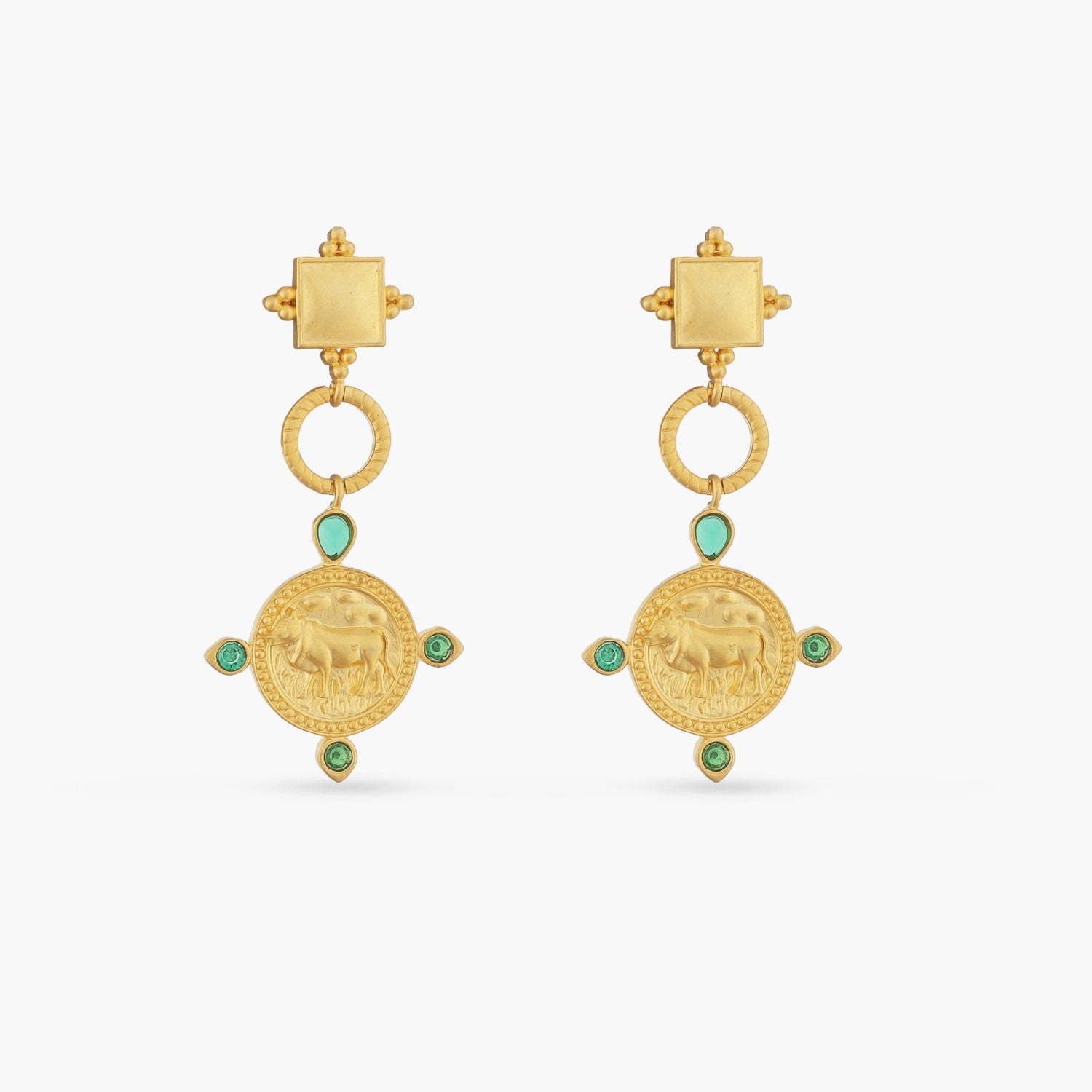 Emerald Taurus Zodiac Gold Plated Silver Drop Earrings