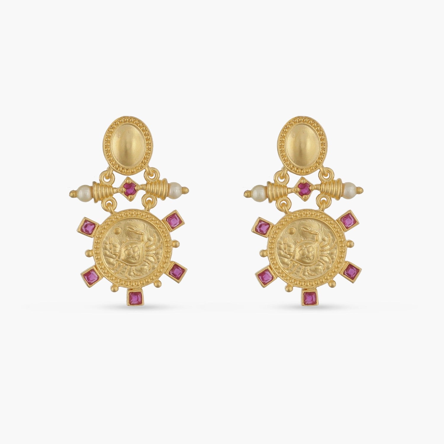 Ruby Cancer Zodiac Gold Plated Silver Earrings