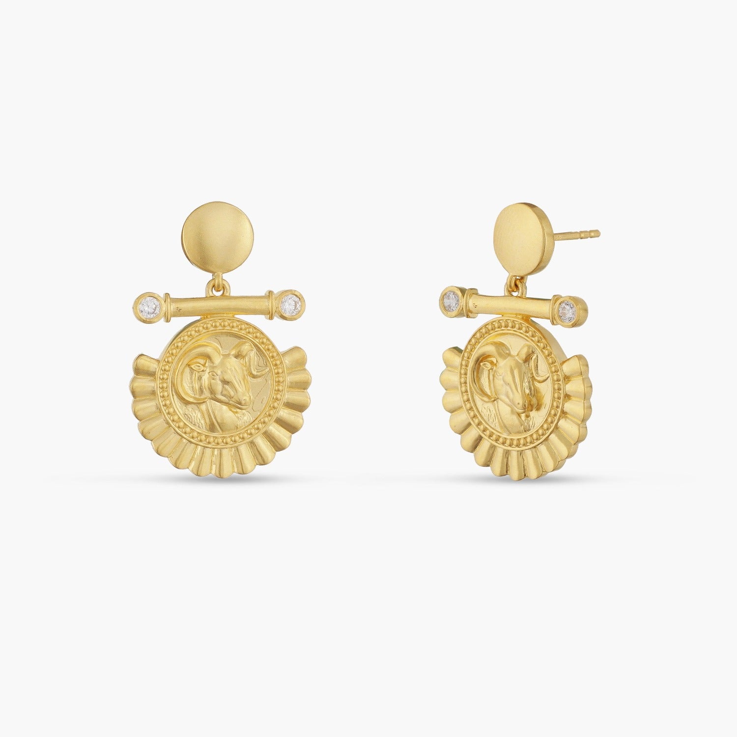 White Crystal Aries Zodiac Gold Plated Silver Earrings