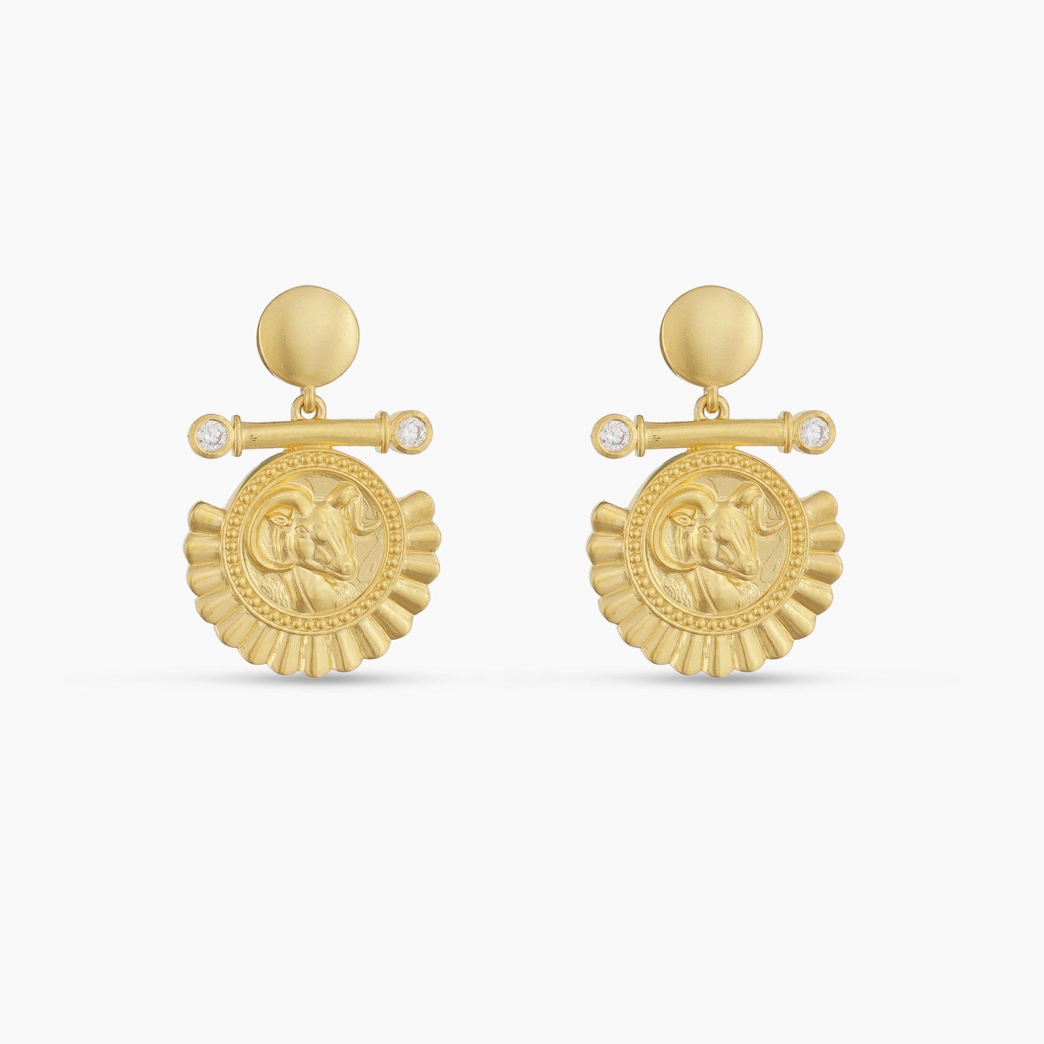 White Crystal Aries Zodiac Gold Plated Silver Earrings