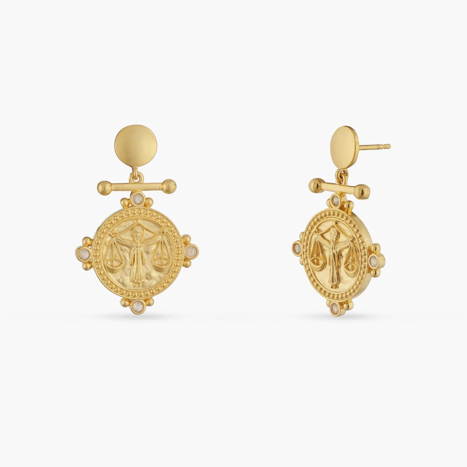 Opal Libra Zodiac Gold Plated Silver Earrings