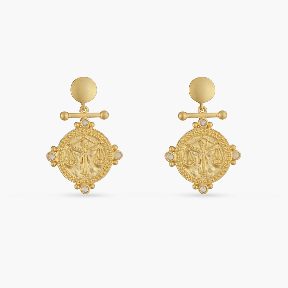 Opal Libra Zodiac Gold Plated Silver Earrings