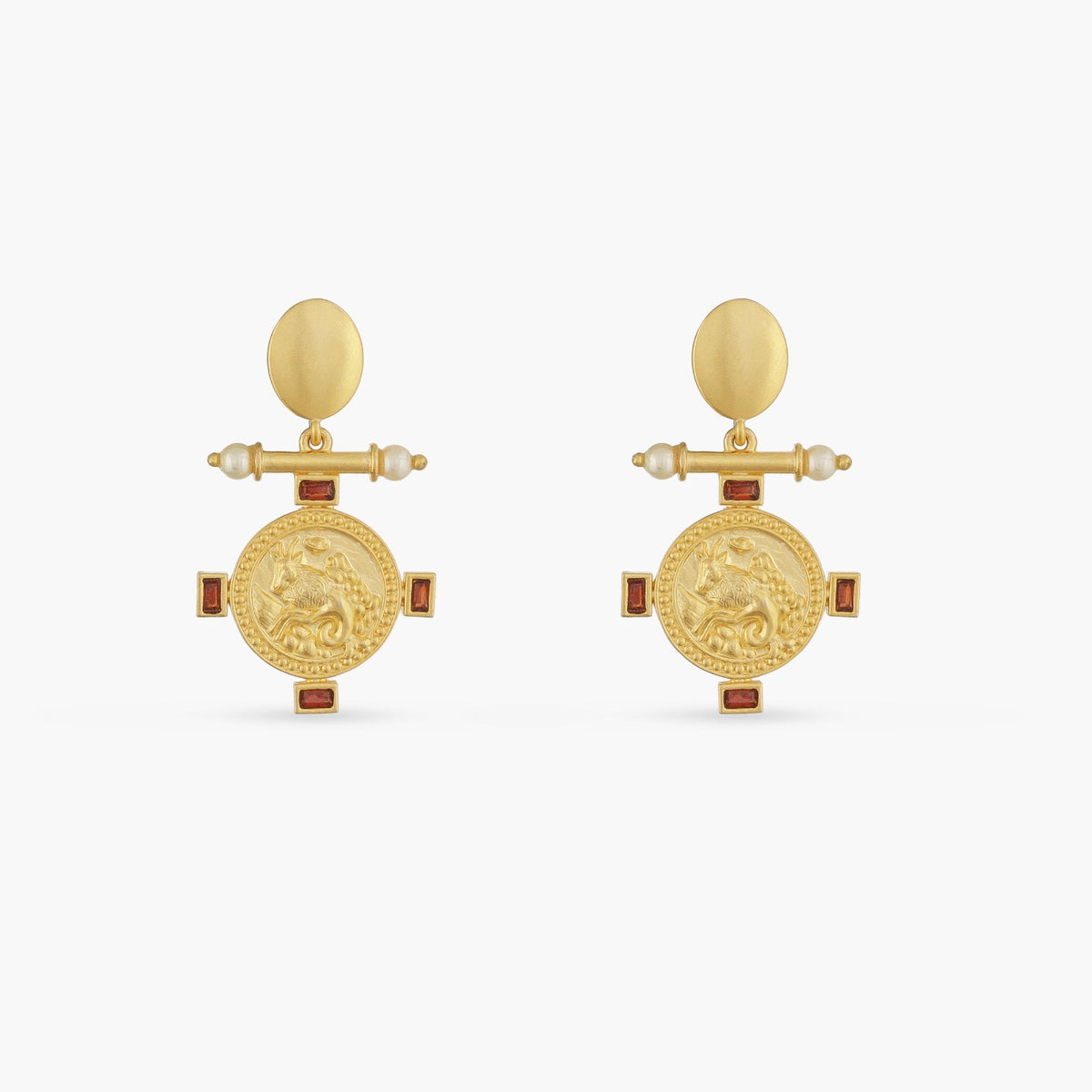 Garnet Capricorn Zodiac Gold Plated Silver Earrings