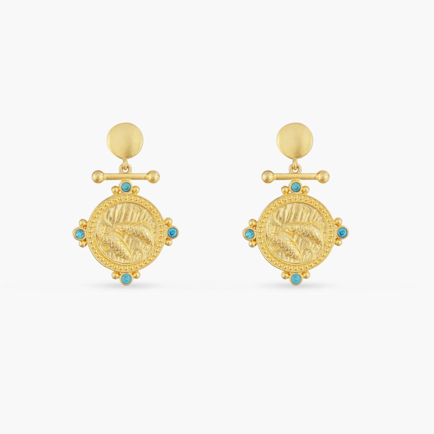 Earrings Aquamarine Pisces Zodiac Gold Plated Silver Earrings