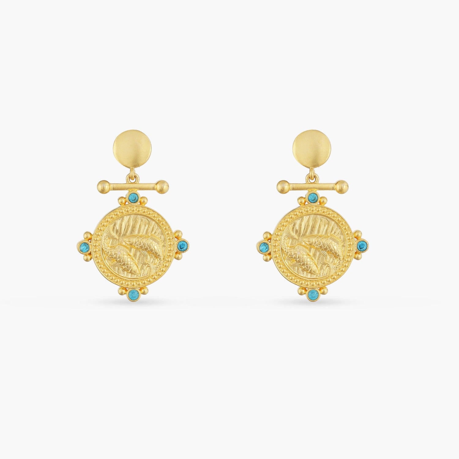 Aquamarine Pisces Zodiac Gold Plated Silver Earrings