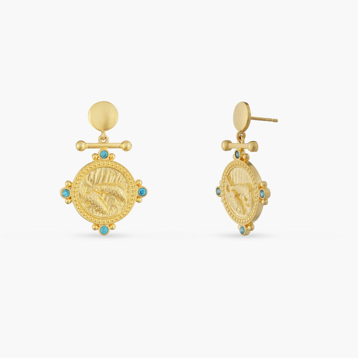 Earrings Aquamarine Pisces Zodiac Gold Plated Silver Earrings