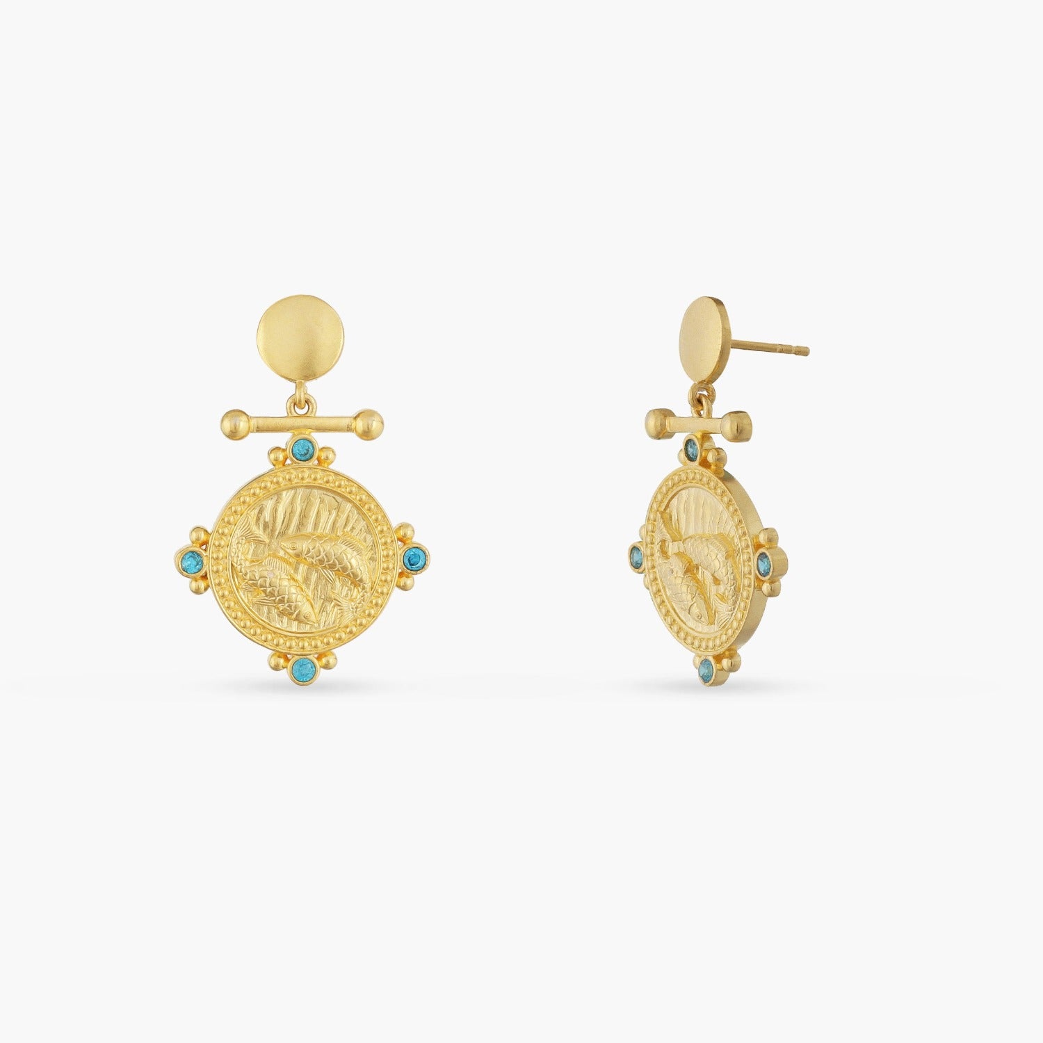 Earrings Aquamarine Pisces Zodiac Gold Plated Silver Earrings