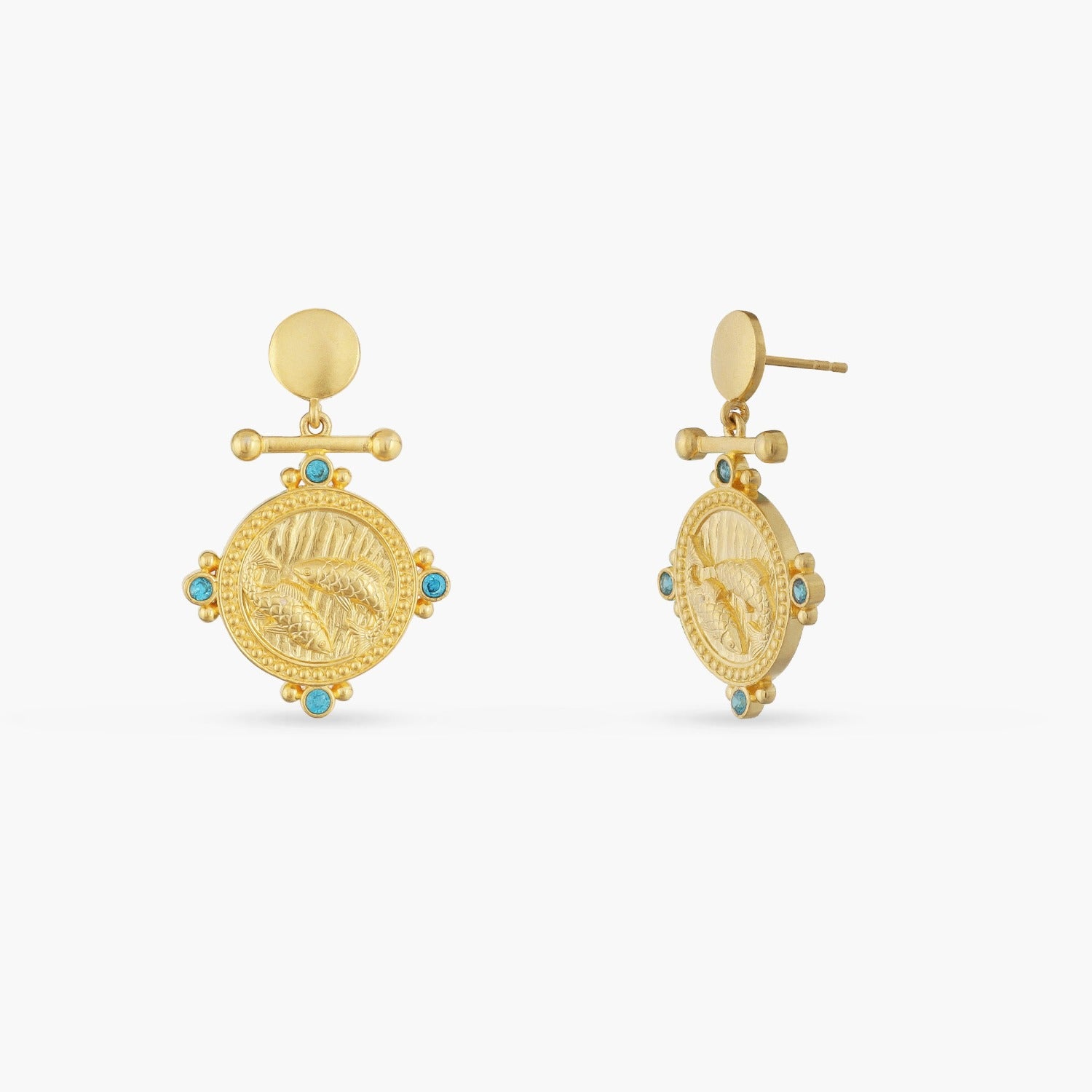 Aquamarine Pisces Zodiac Gold Plated Silver Earrings