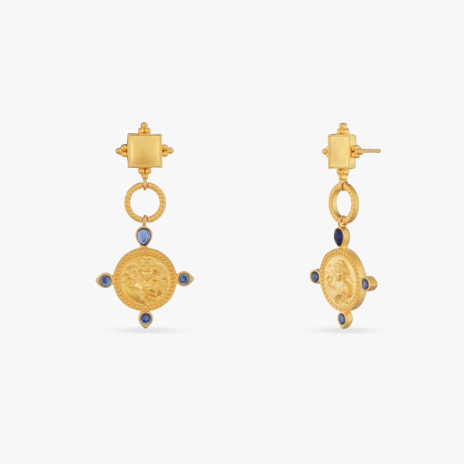 Blue Virgo Zodiac Gold Plated Silver Drop Earrings