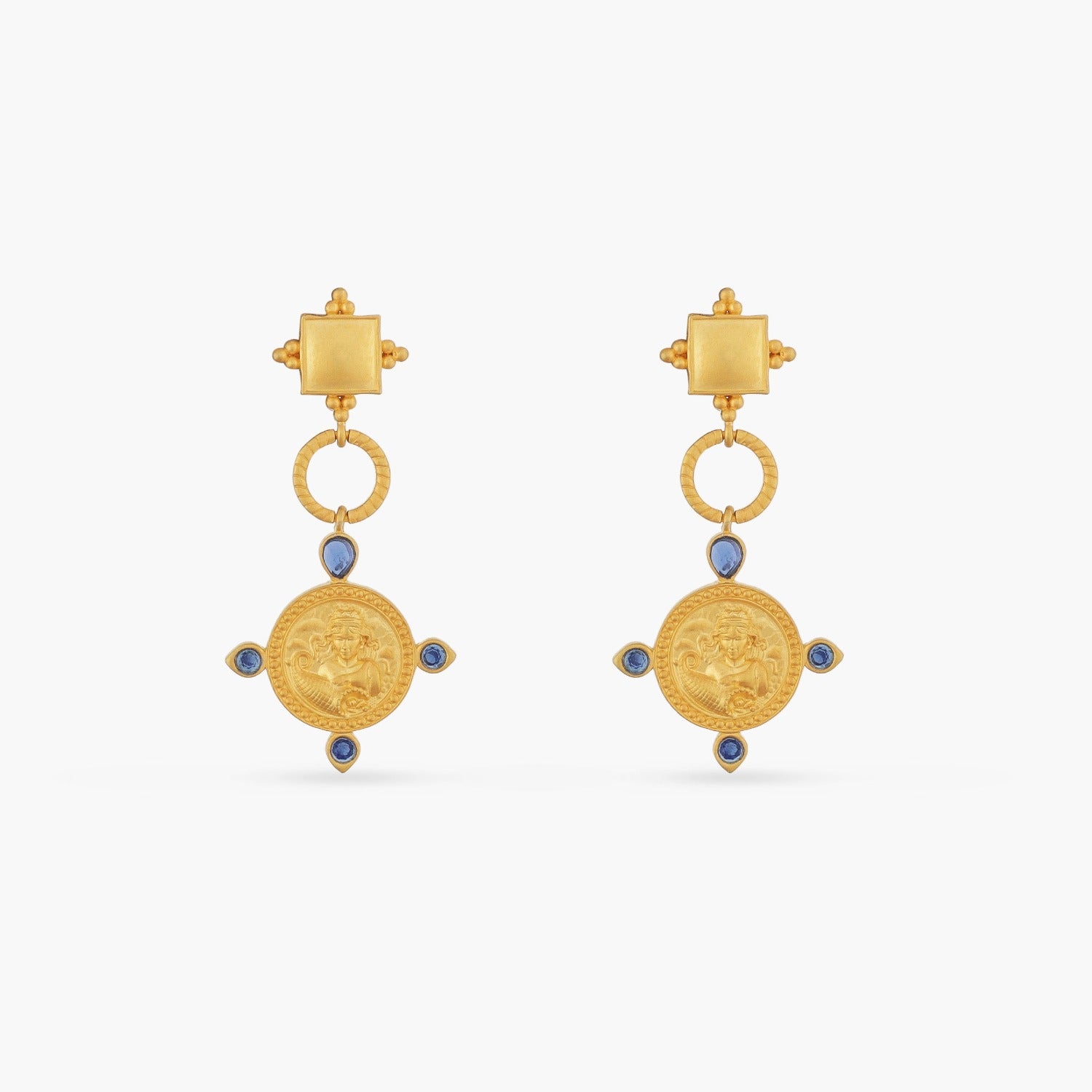Blue Virgo Zodiac Gold Plated Silver Drop Earrings