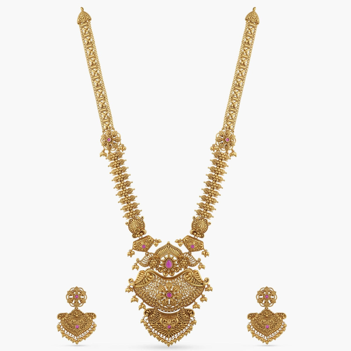Necklaces Swara Statement Silver Long Necklace Set