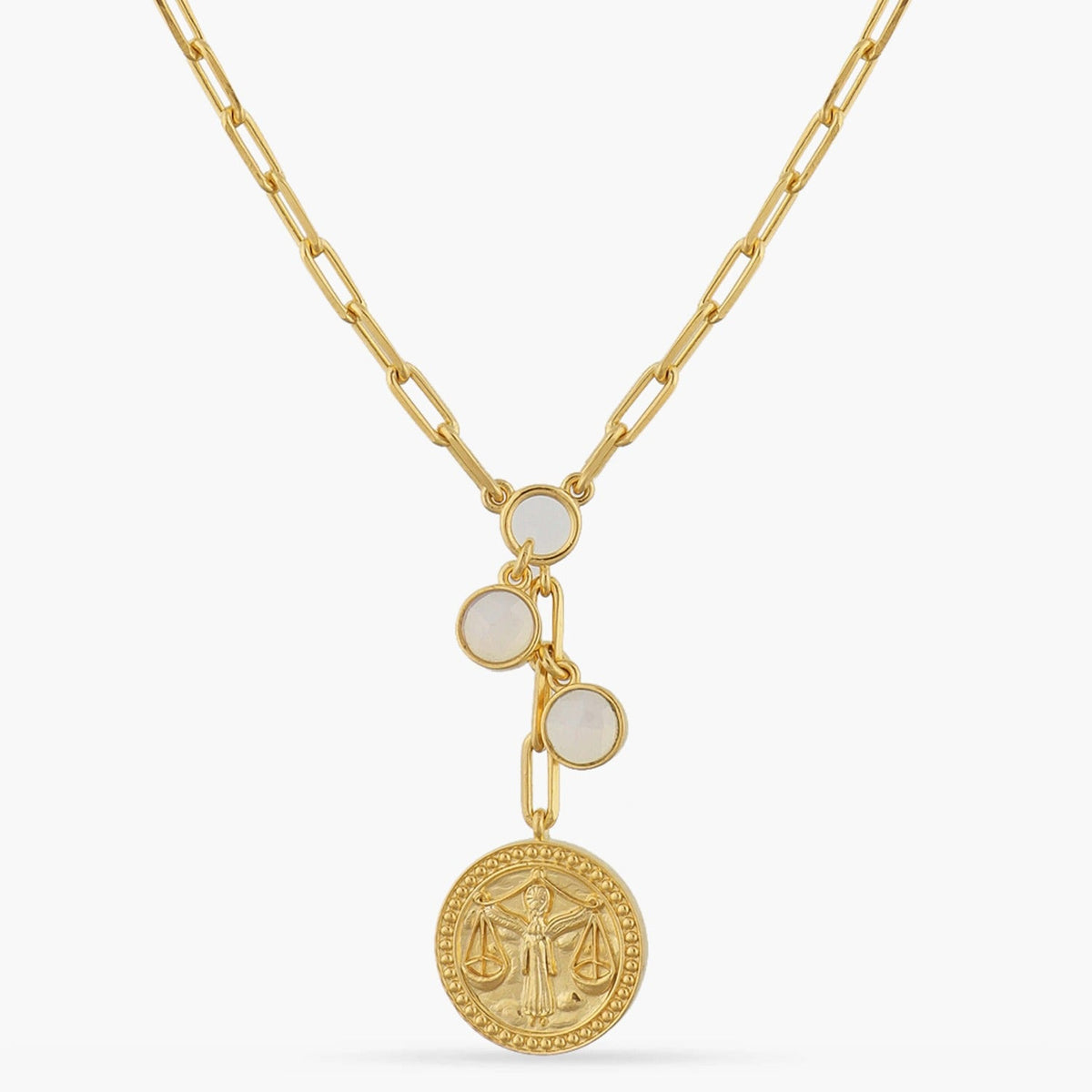 Necklaces Opal Libra Zodiac Coin Gold Plated Silver Necklace