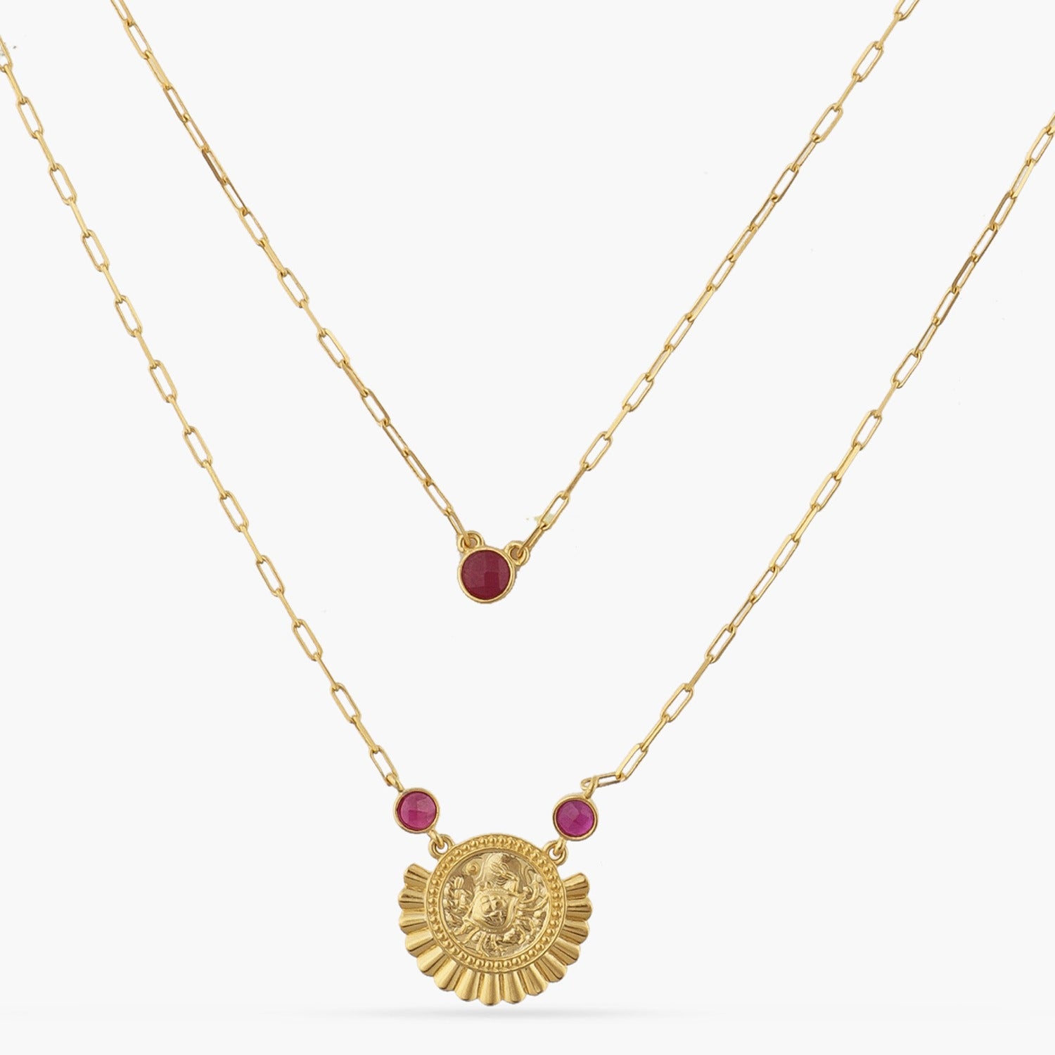 Necklaces Ruby Cancer Zodiac Layered Gold Plated Silver Necklace