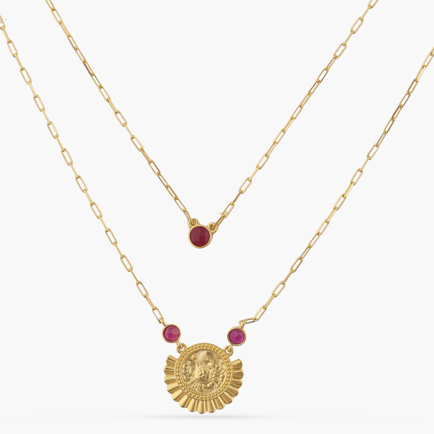 Ruby Cancer Zodiac Layered Gold Plated Silver Necklace