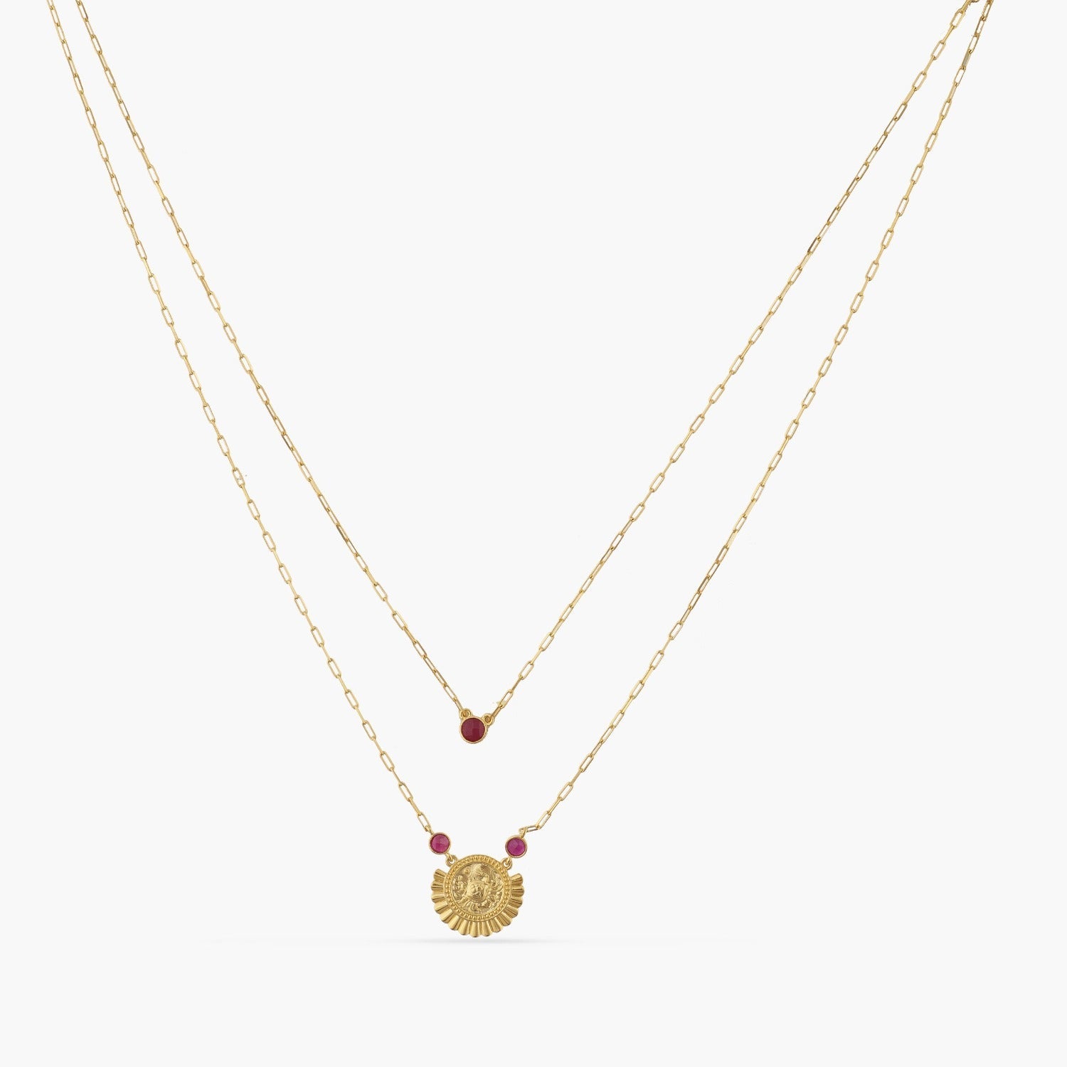Necklaces Ruby Cancer Zodiac Layered Gold Plated Silver Necklace