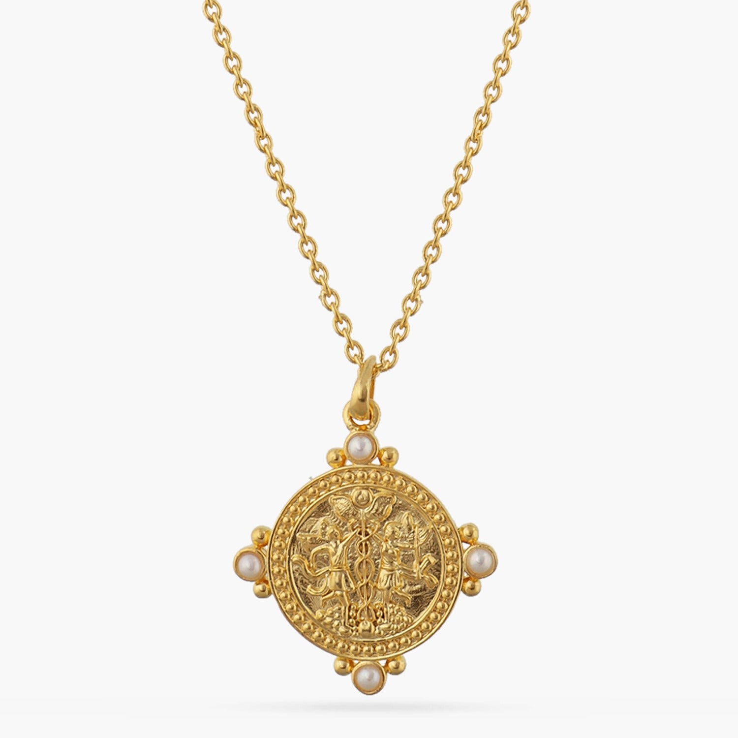 Pearl Gemini Zodiac Coin Gold Plated Silver Necklace