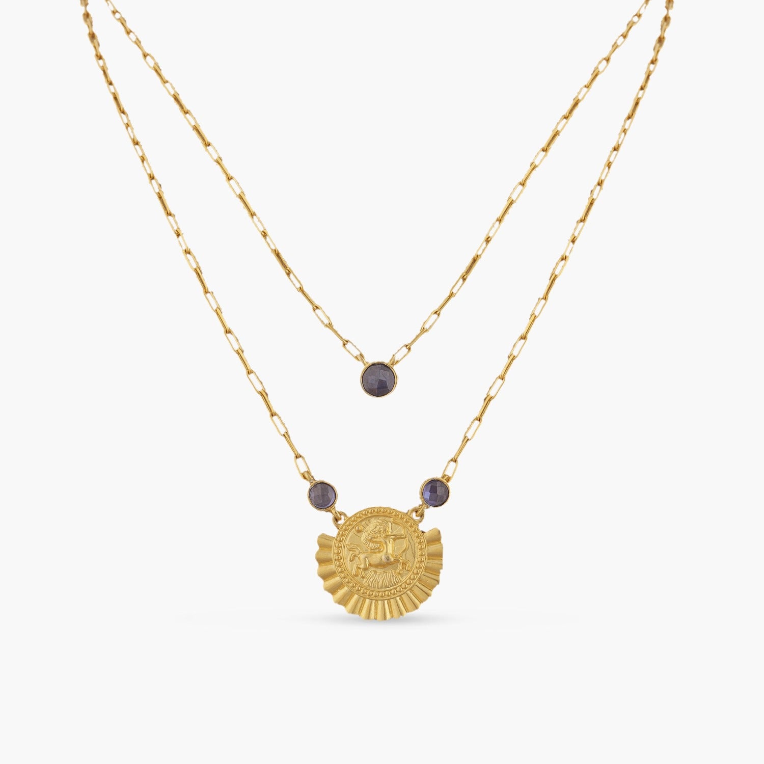 Blue Zircon Sagittarius Zodiac Layered Gold Plated Silver Necklace