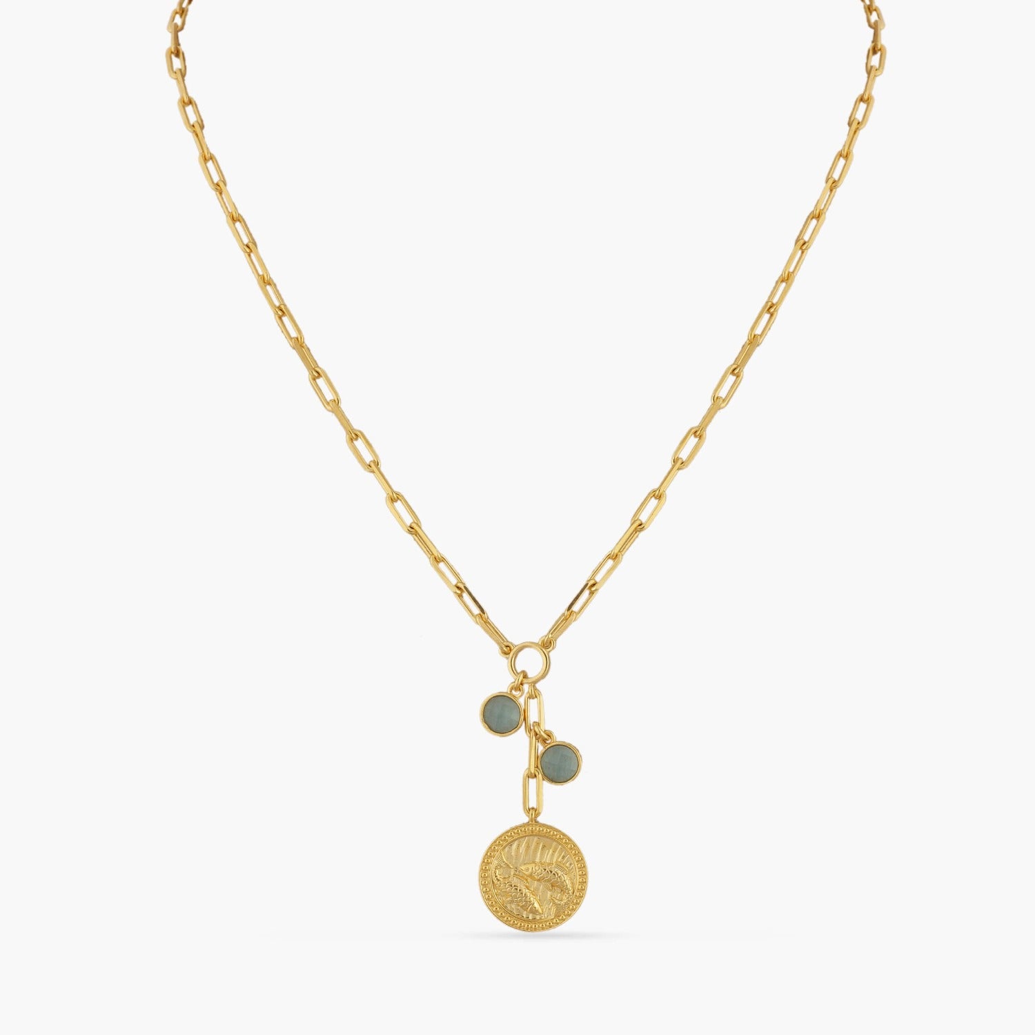 Necklaces Aquamarine Pisces Zodiac Coin Gold Plated Silver Necklace