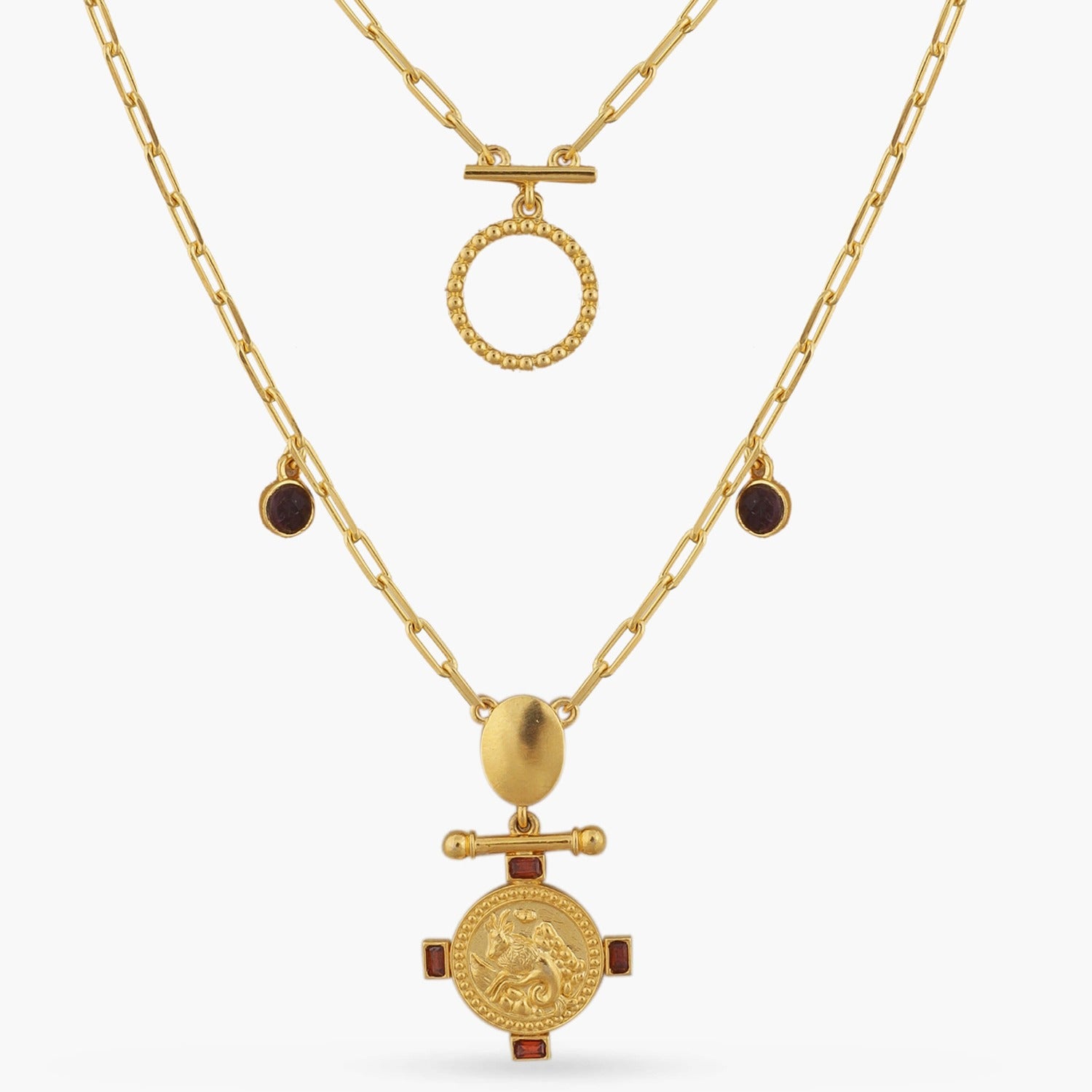 Necklaces Garnet Capricorn Zodiac Layered Gold Plated Silver Necklace