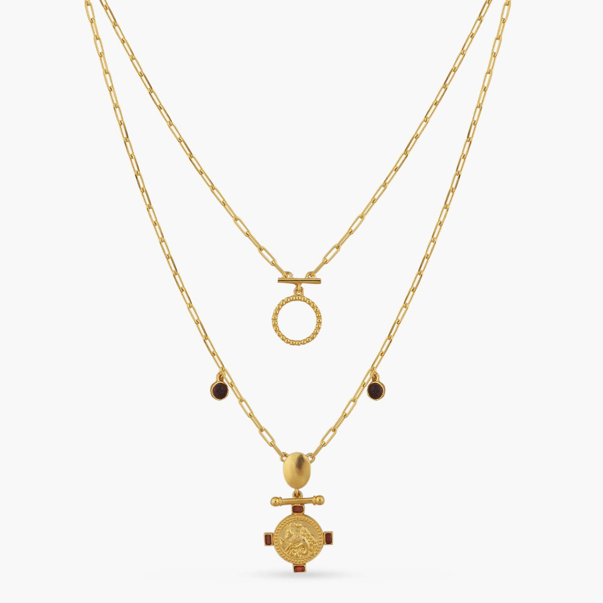 Garnet Capricorn Zodiac Layered Gold Plated Silver Necklace