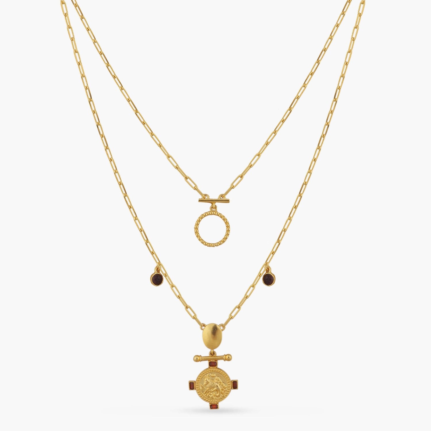 Garnet Capricorn Zodiac Layered Gold Plated Silver Necklace