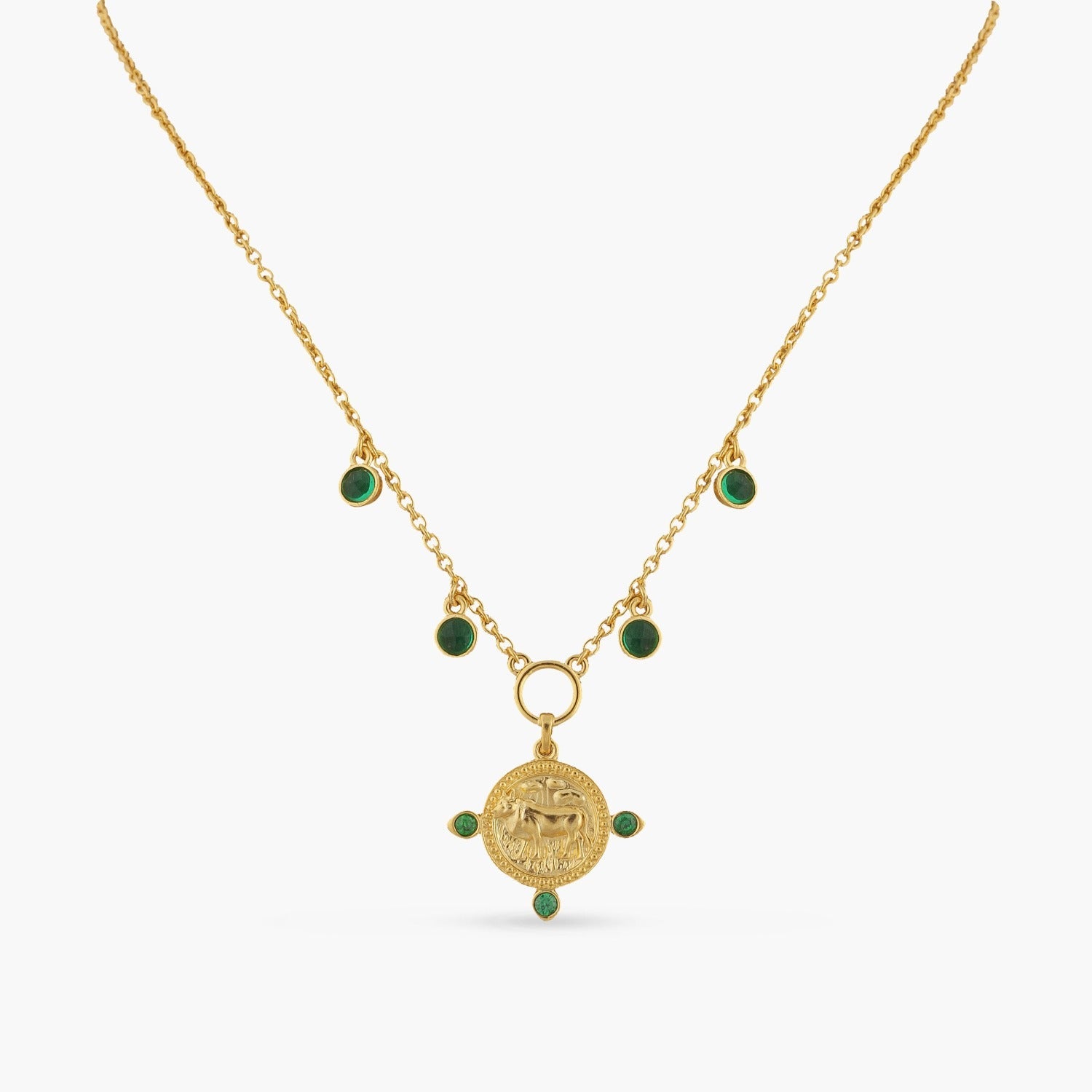Necklaces Emerald Taurus Zodiac Coin Gold Plated Silver Necklace