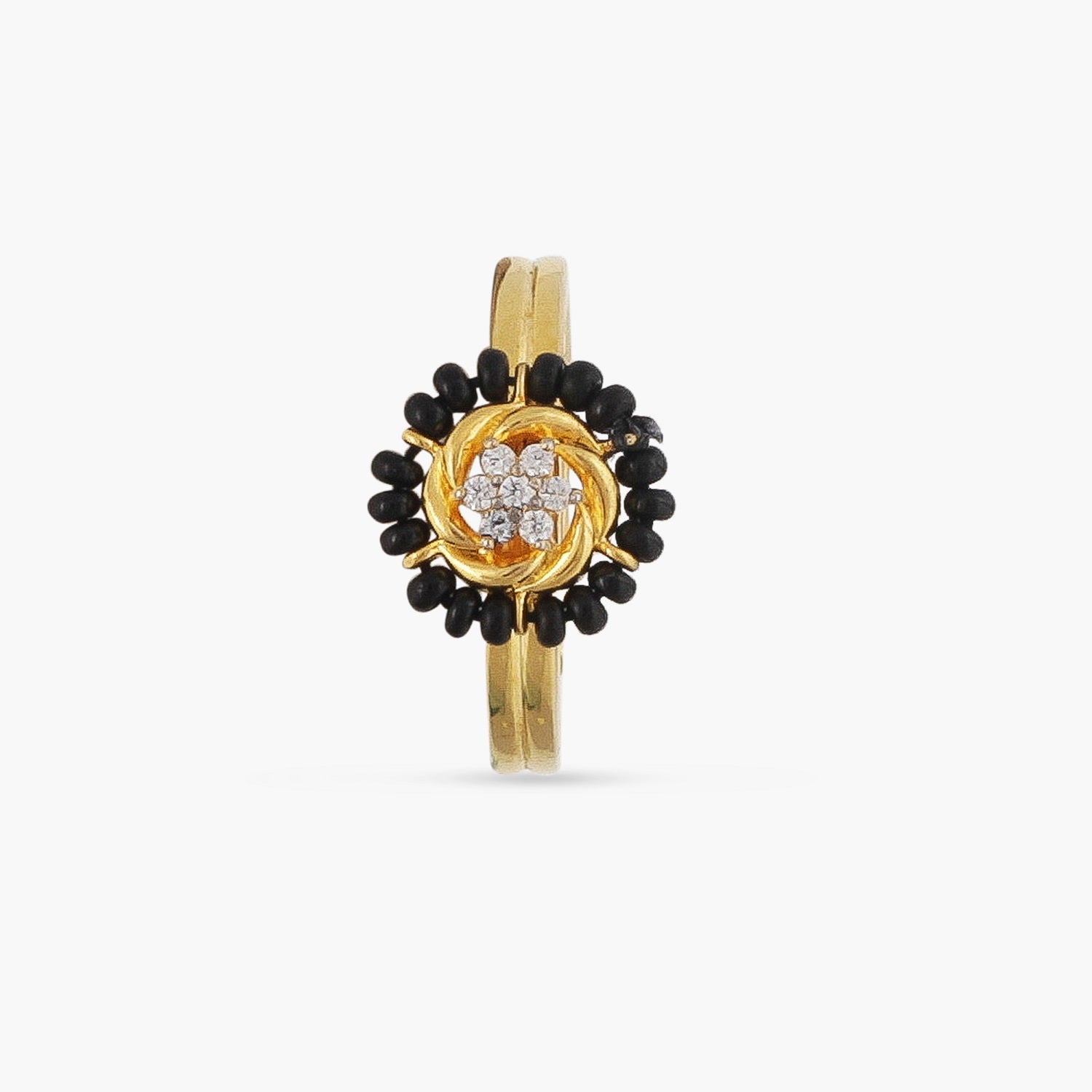 Round CZ Silver Black Bead Ring