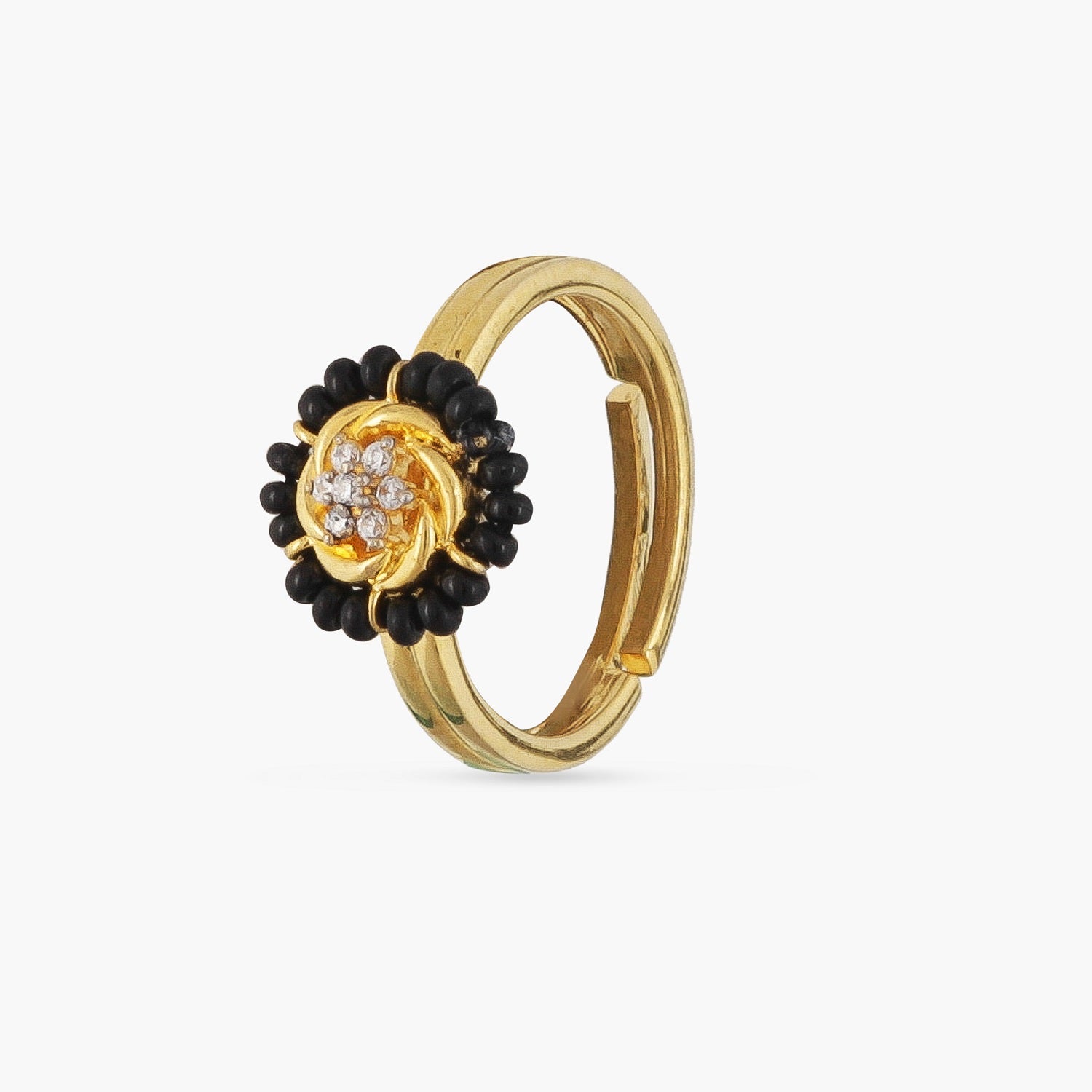 Round CZ Silver Black Bead Ring