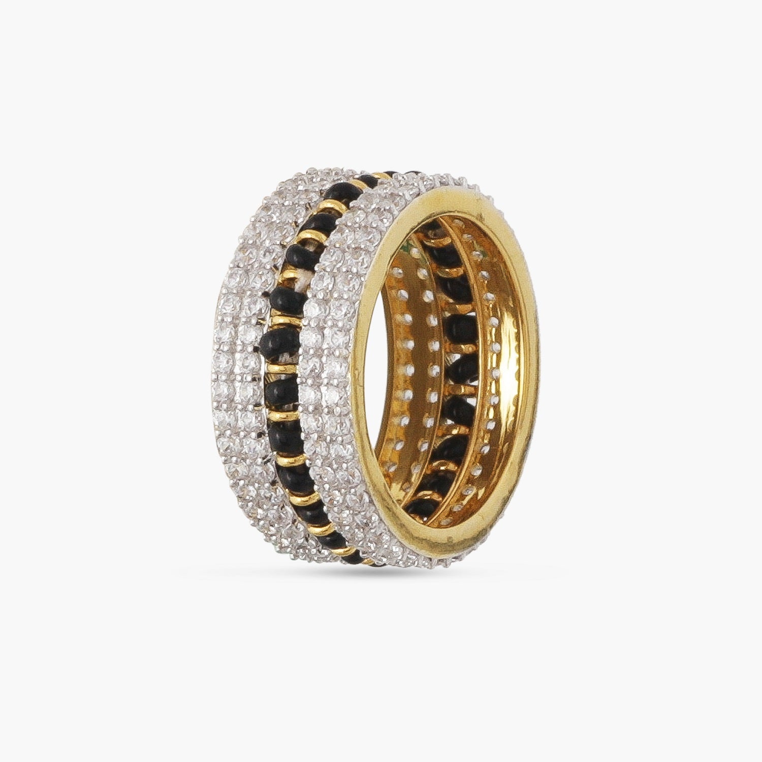 Finger Ring Elegant CZ Silver Black Bead Band Ring