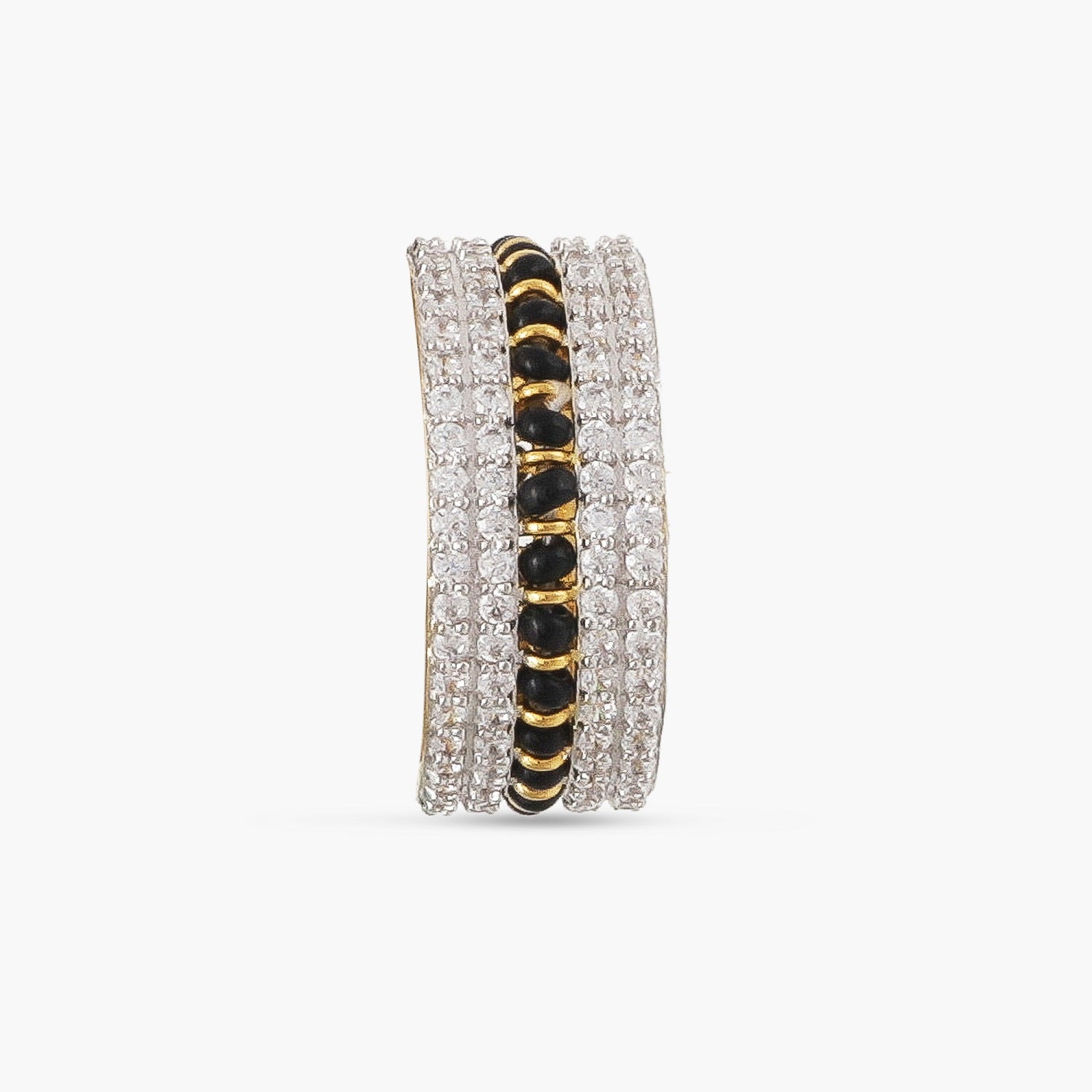 Elegant CZ Silver Black Bead Band Ring