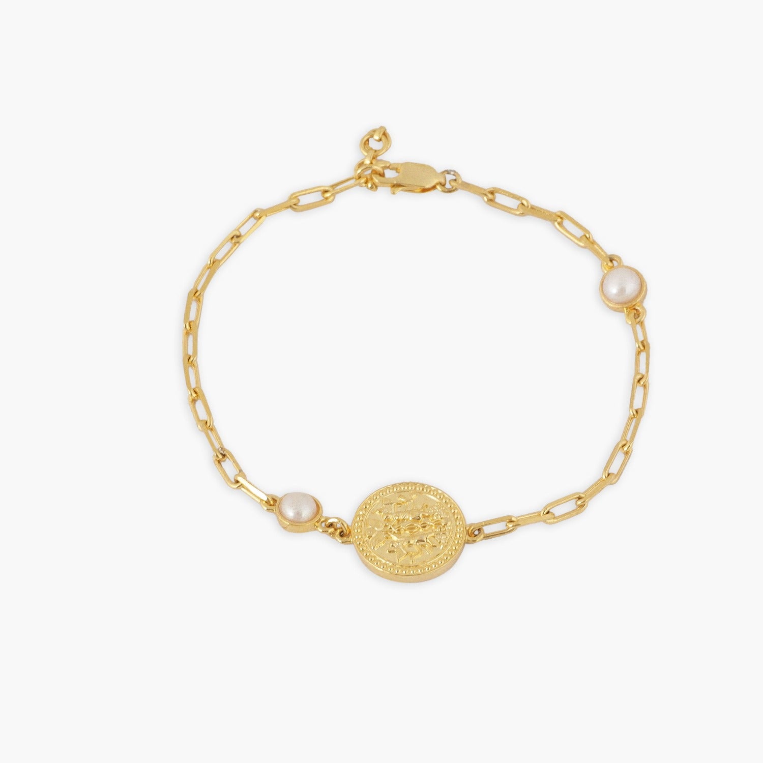 Pearl Gemini Zodiac Gold Plated Silver Chain Bracelet