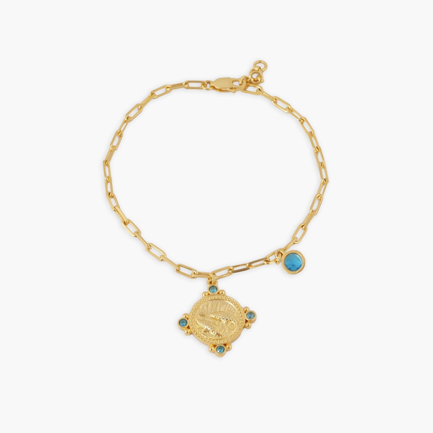 Bracelet Aquamarine Pisces Zodiac Gold Plated Silver Chain Bracelet