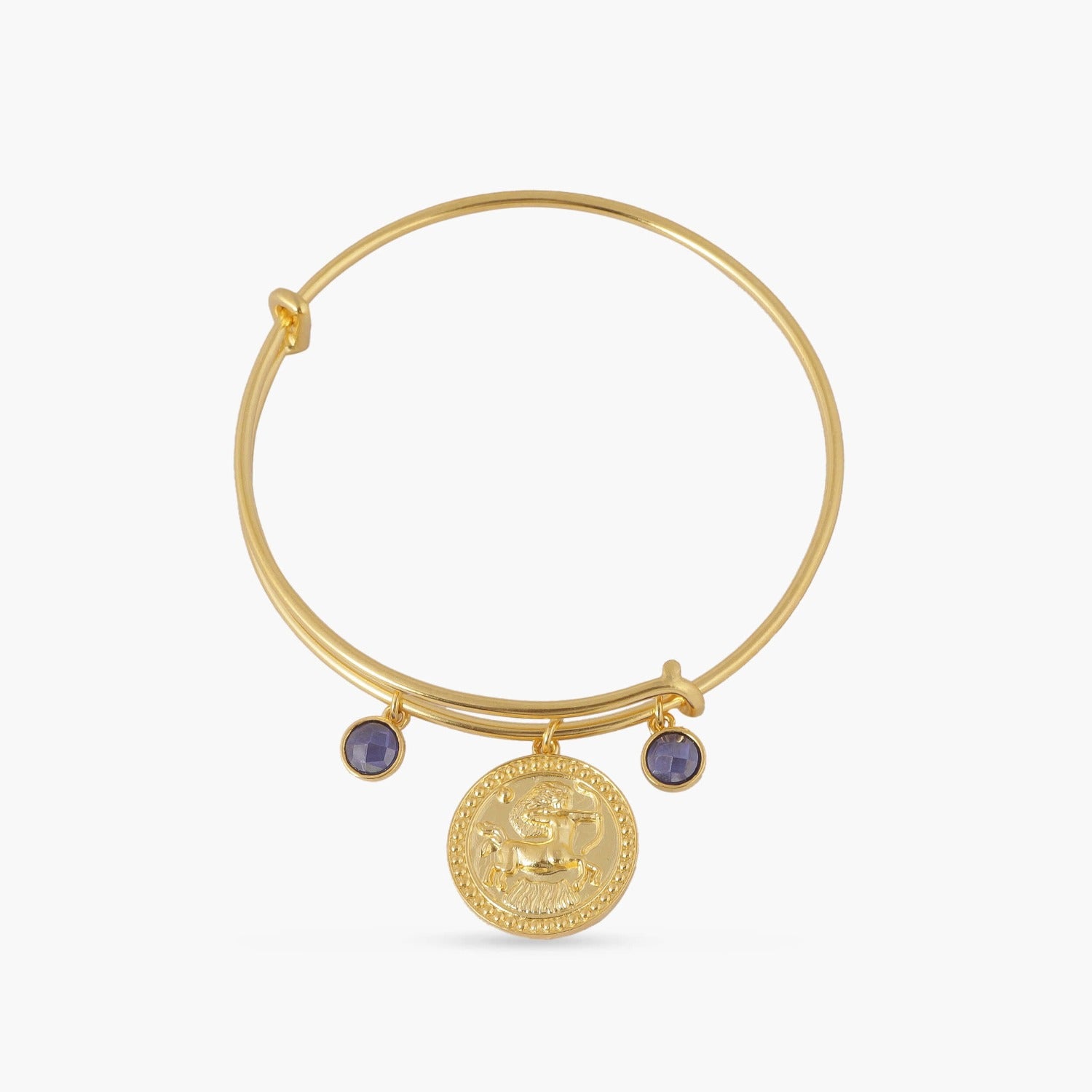 Bracelet Blue Zircon Sagittarius Zodiac Coin Gold Plated Silver Bracelet