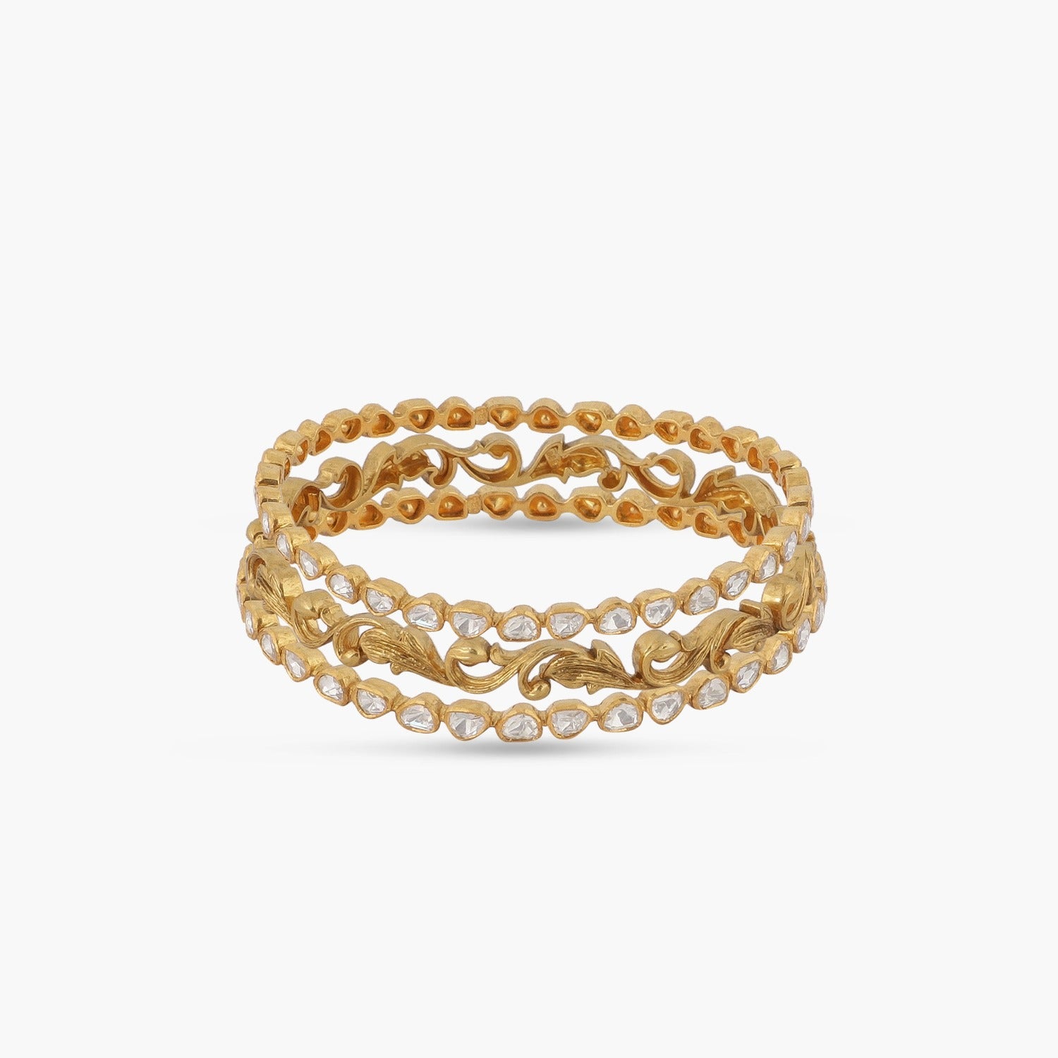 Bangle Baroque Double Layered Moissanite Silver Bangle