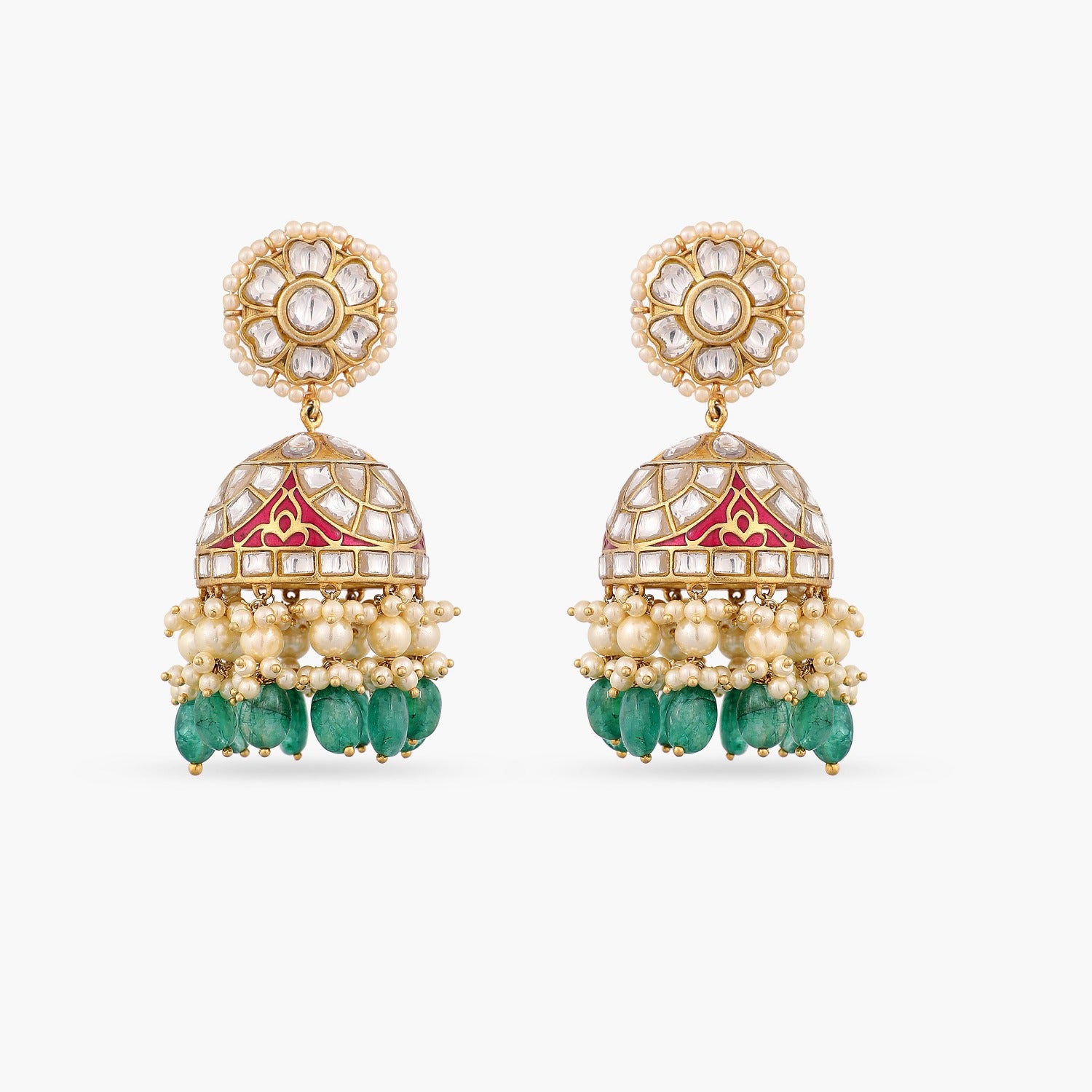 Vilasin Enamel Jadau Silver Jhumki Earrings