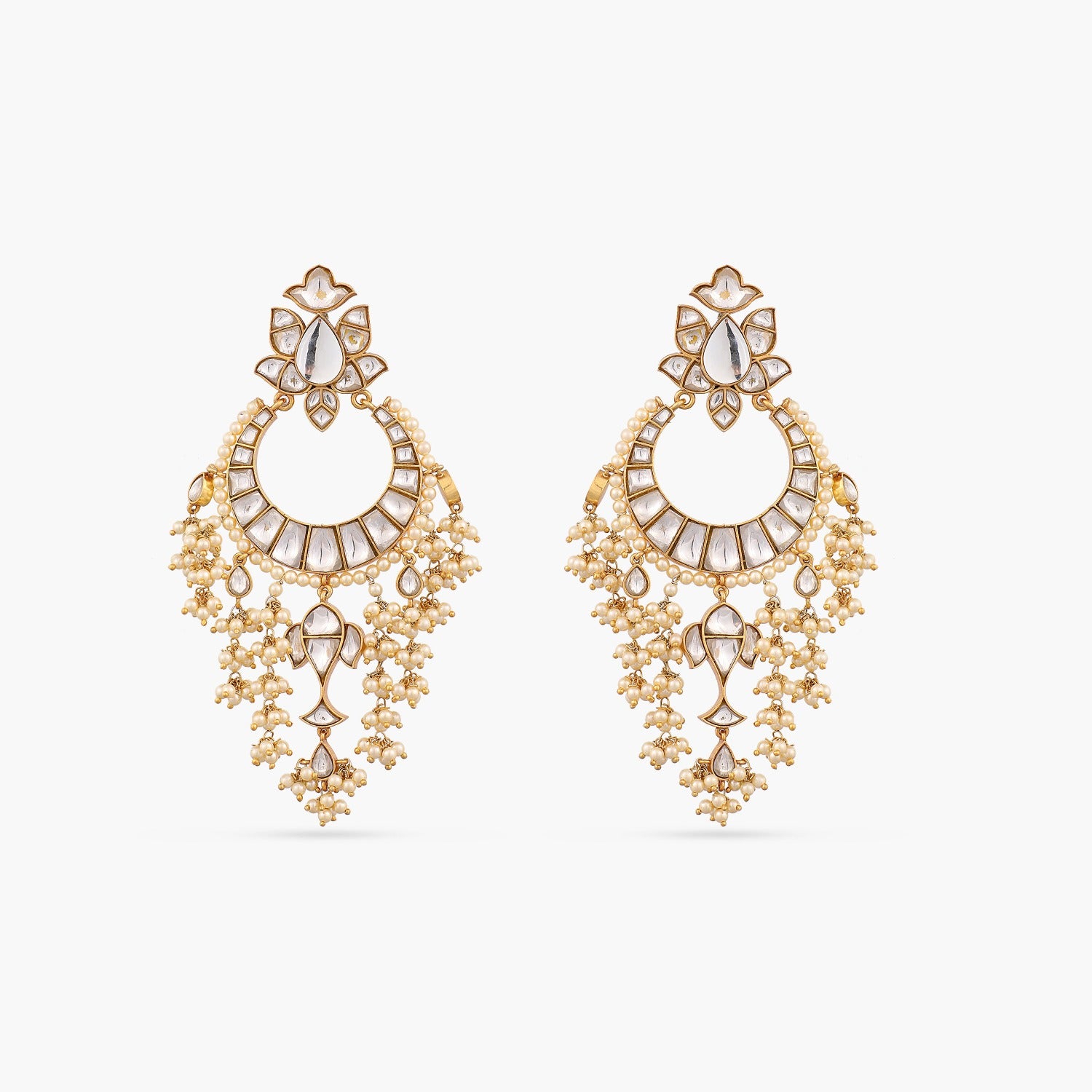 Sheva Jadau Silver Chaandbali Earrings