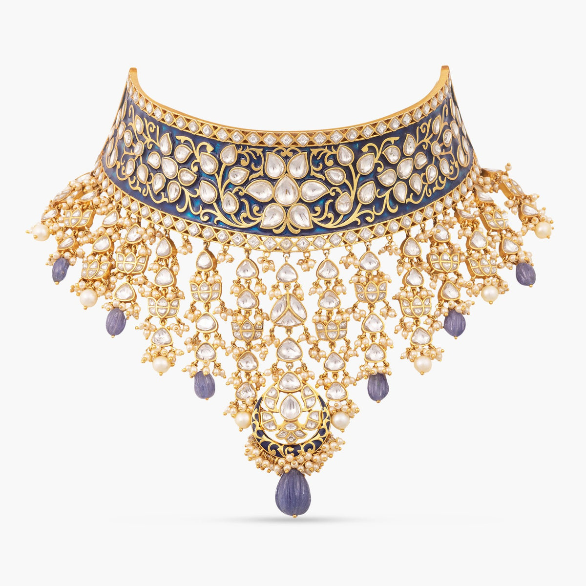 Prahara Enamel Jadau Silver Choker Necklace