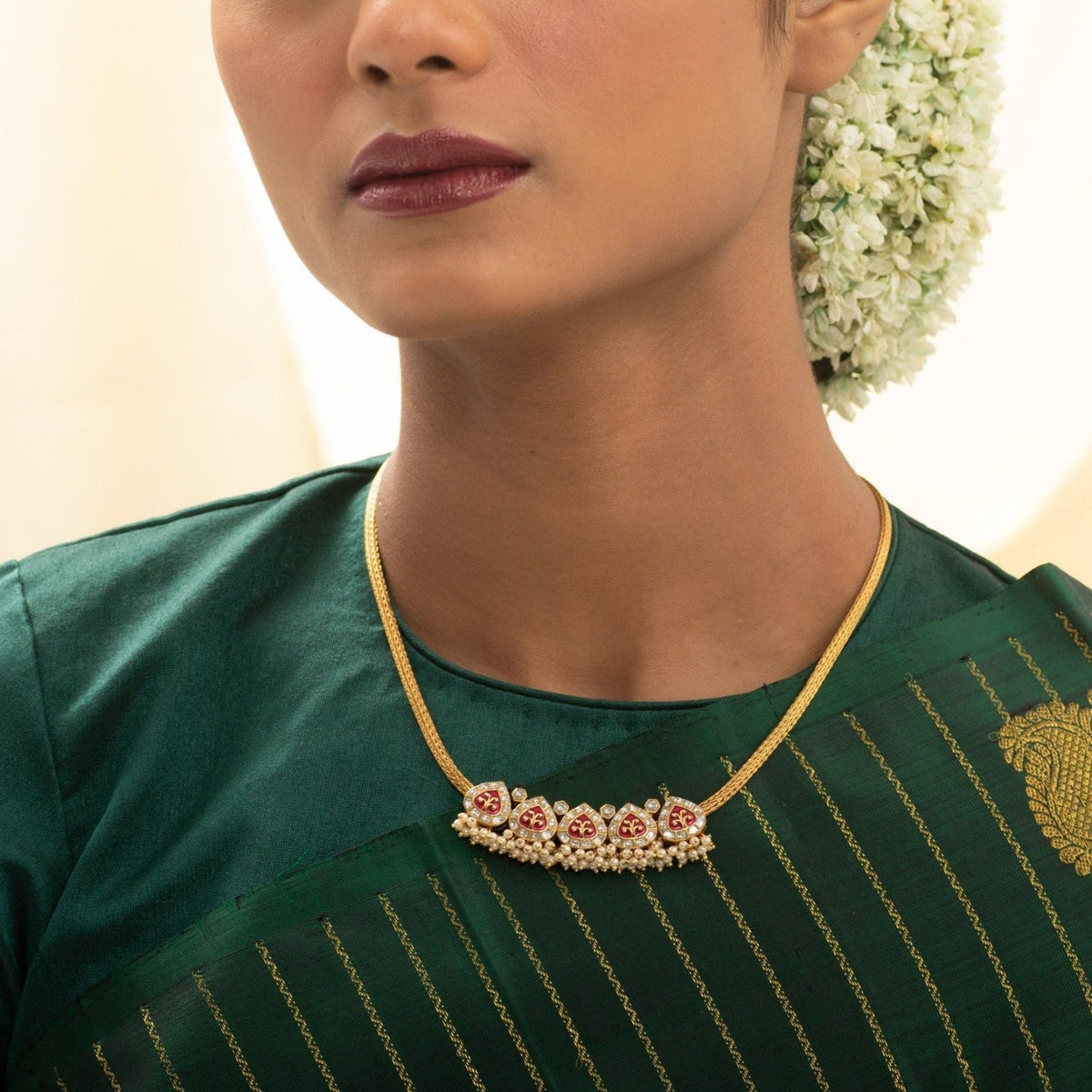 Necklaces Maugdha Enamel Jadau Silver Pendant Necklace