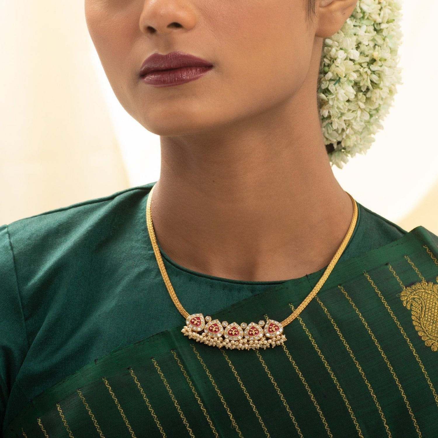 Necklaces Maugdha Enamel Jadau Silver Pendant Necklace