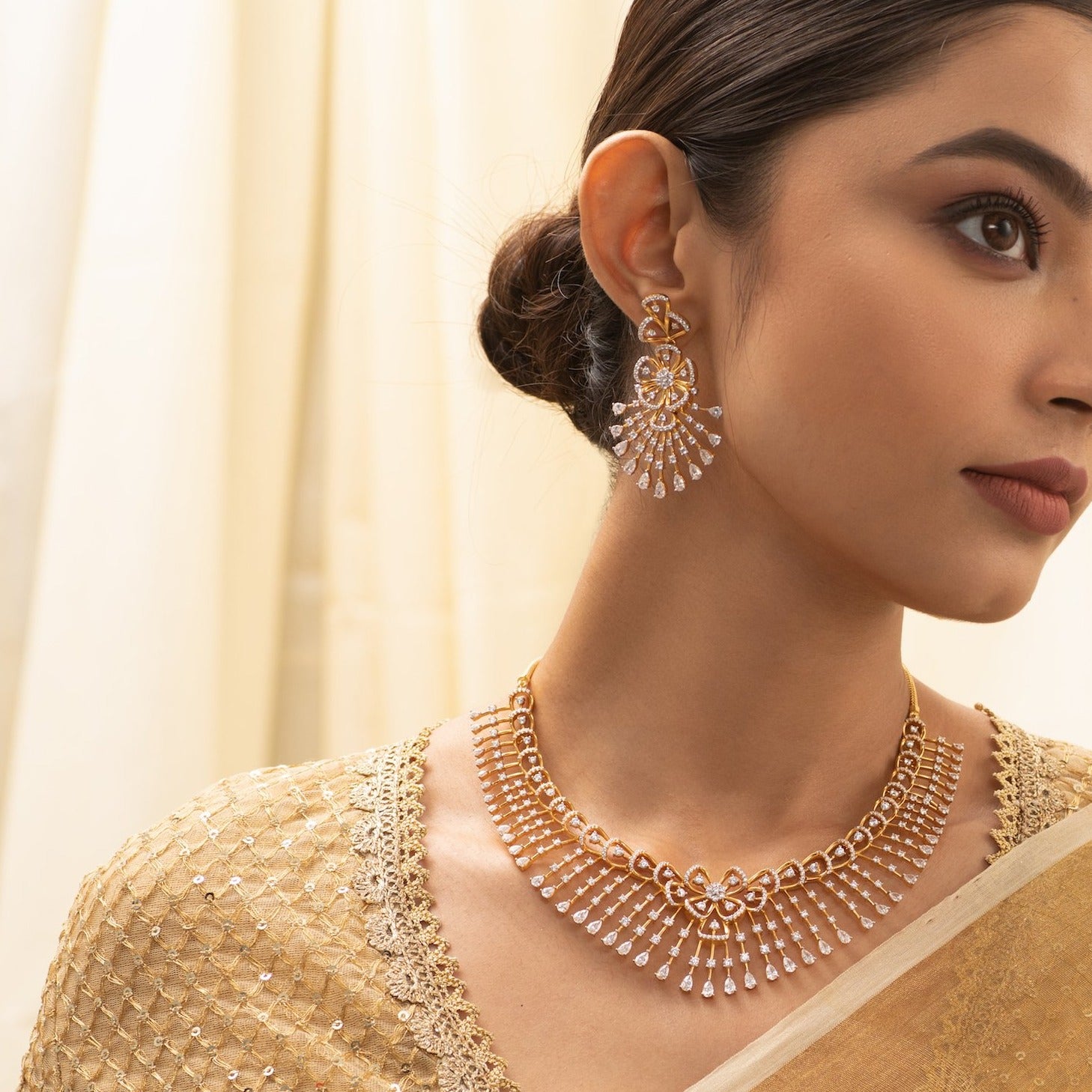 Necklaces Prafulti Zircon Silver Necklace Set