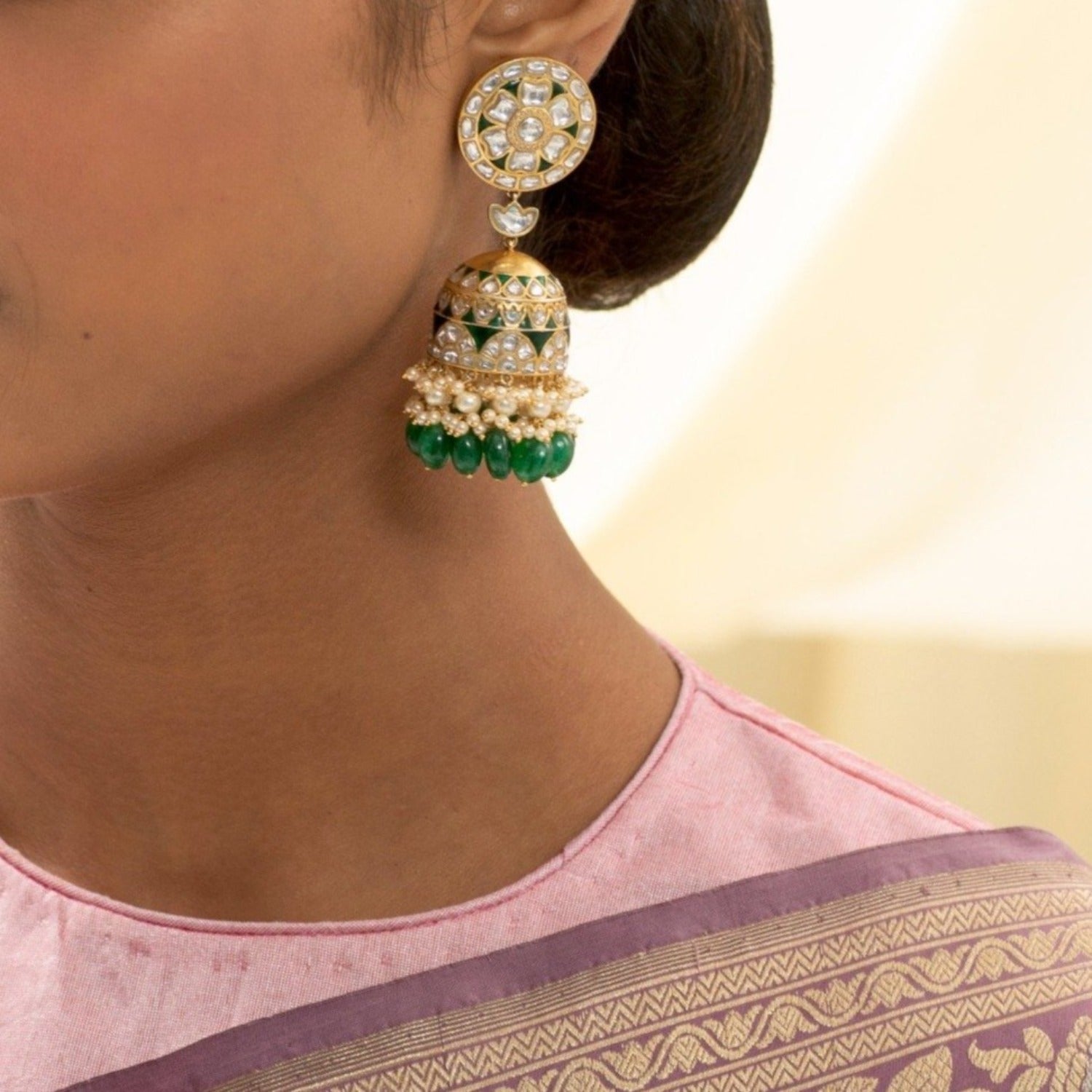 Earrings Khandika Polki Jadau Silver Jhumki Earrings