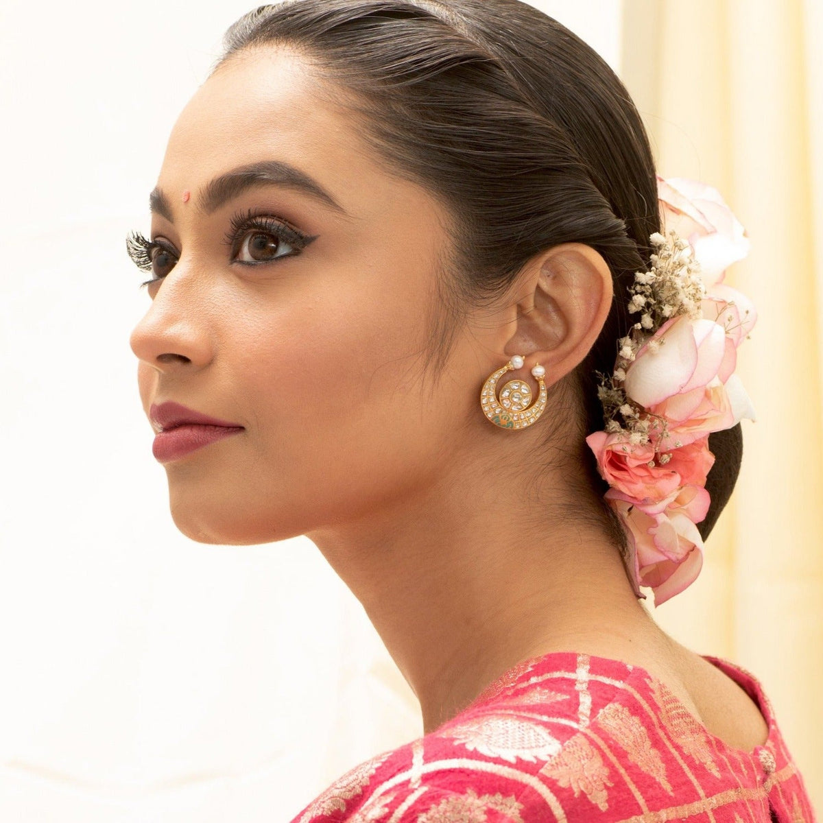Earrings Chandrika Jadau Silver Stud Earrings