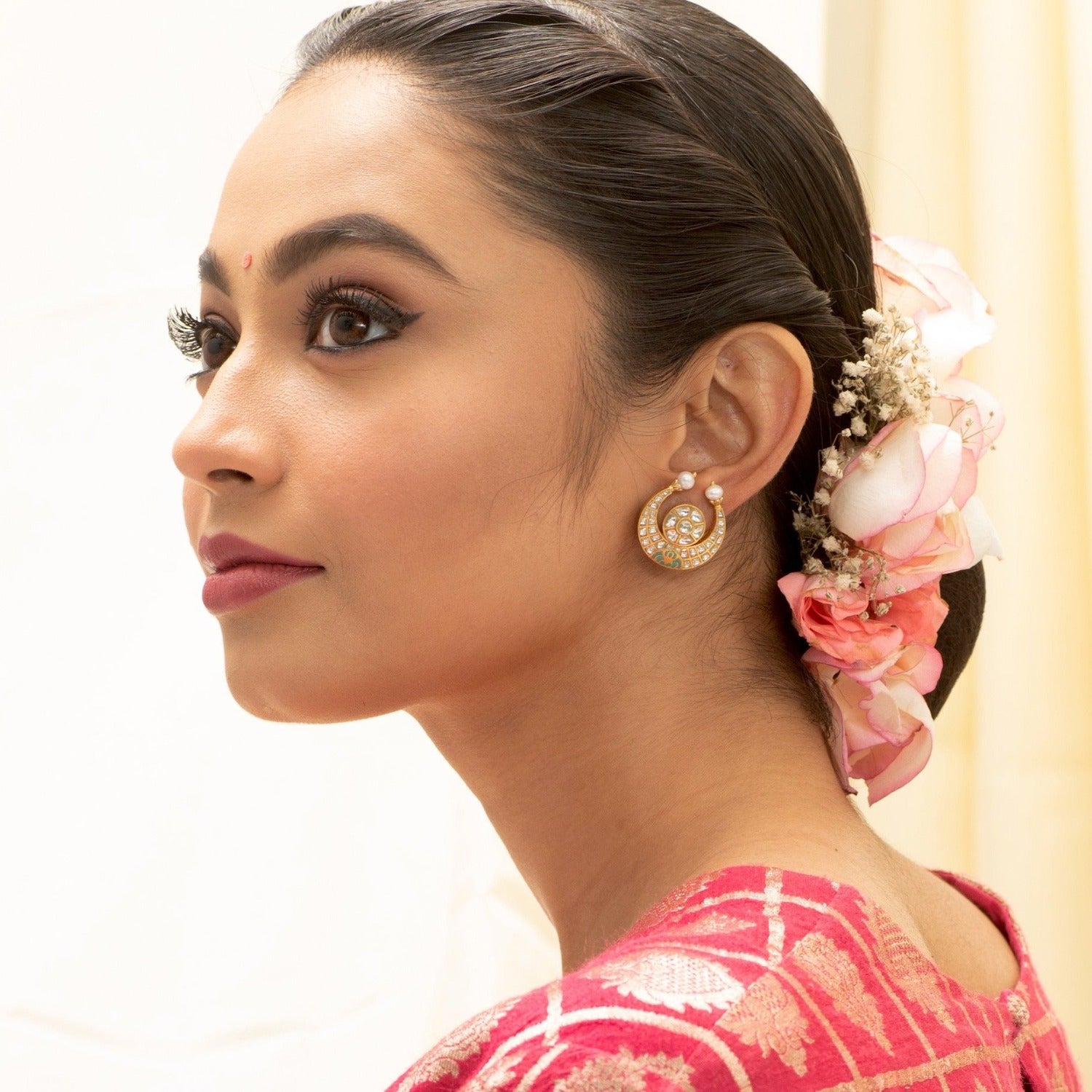 Earrings Chandrika Jadau Silver Stud Earrings